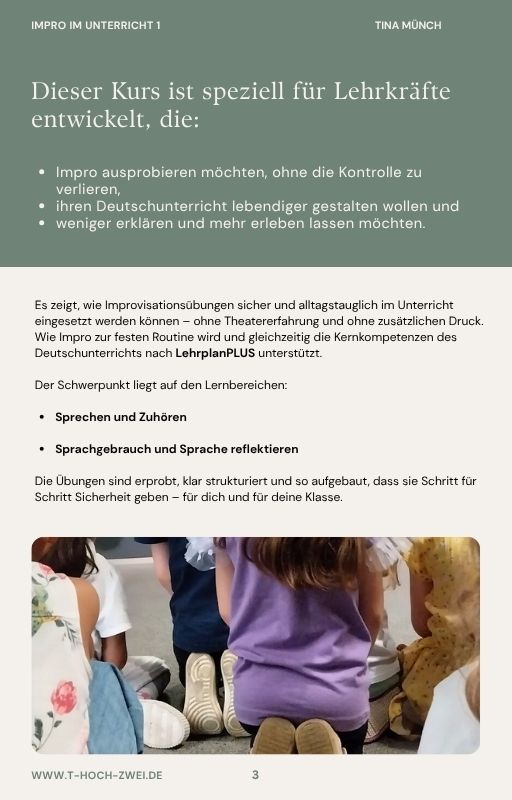 Impro im Unterricht Schwerpunkt sprechen und zuhören Impro im Unterricht Schwerpunkt sprechen und zuhören